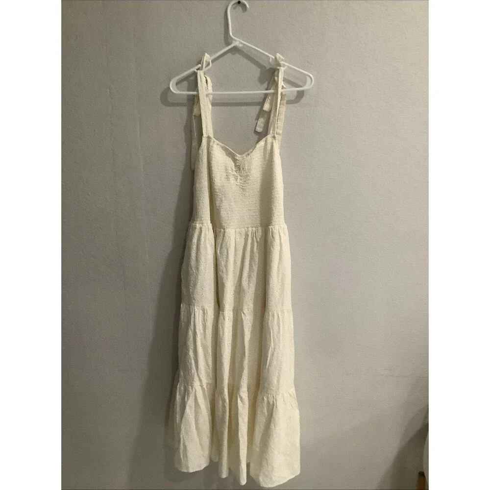 MADEWELL  TIE STRAP LUCIE  EMBROIDED MAXI DRESS BEIGE SZ 1X NWT